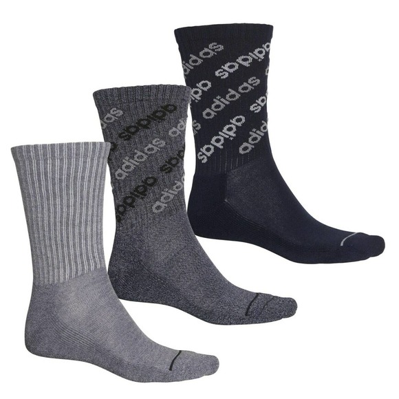 adidas Men's Linear Repeat Crew Socks 3 Pack L Blue - Picture 2 of 5